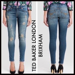 Ted Baker Brixham Destroyed Skinny Blue Jeans Sz 26 .
